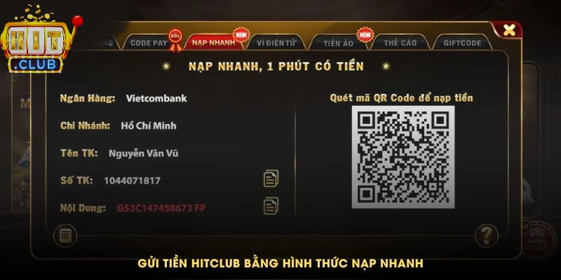 Chuyển khoản E-Banking để gửi điểm vào tài khoản tại HitClub